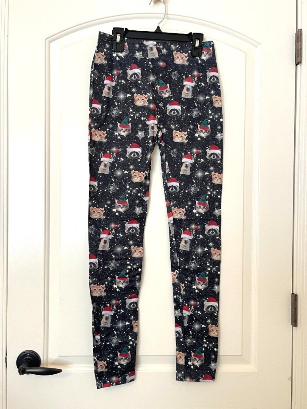 New Holiday Leggings Pants Christmas Cat Racoon Llama Santa Hat Snowflakes Small